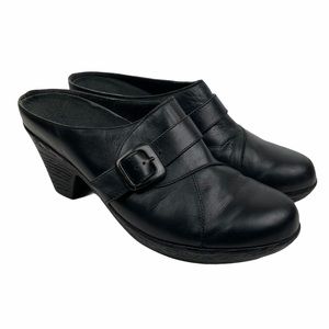 Munro Americans Womens Clog Mule Heel Shoes Black Leather Buckle Slip On